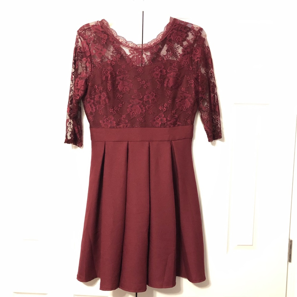 Wine Red/Burgundy Floral Lace Dress-size Medium